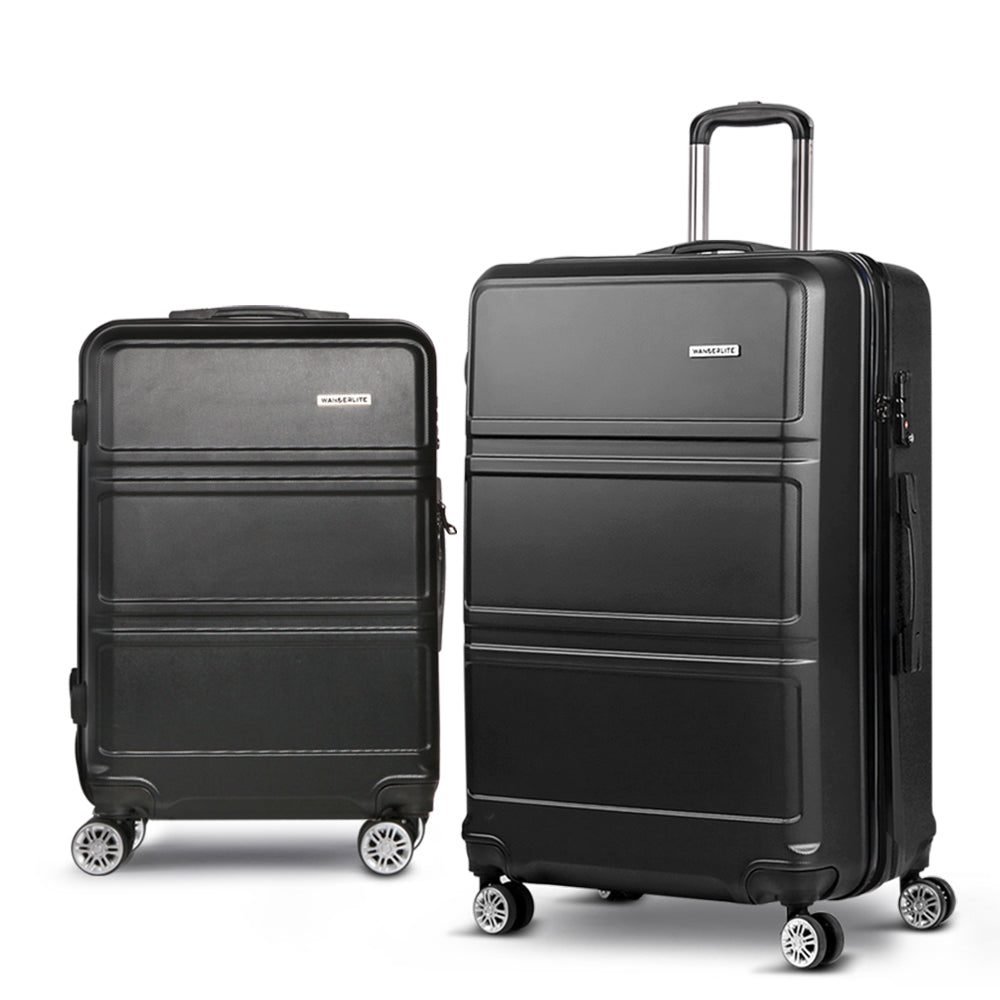 Wanderlite 2Set 20-28 Inch Luggage with TSA Lock Spinner Travel Suitcase Carry On Hard Shell Luggage Case LUG-ABS-LINE-2SET-BK
