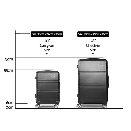 Wanderlite 2Set 20-28 Inch Luggage with TSA Lock Spinner Travel Suitcase Carry On Hard Shell Luggage Case LUG-ABS-LINE-2SET-BK