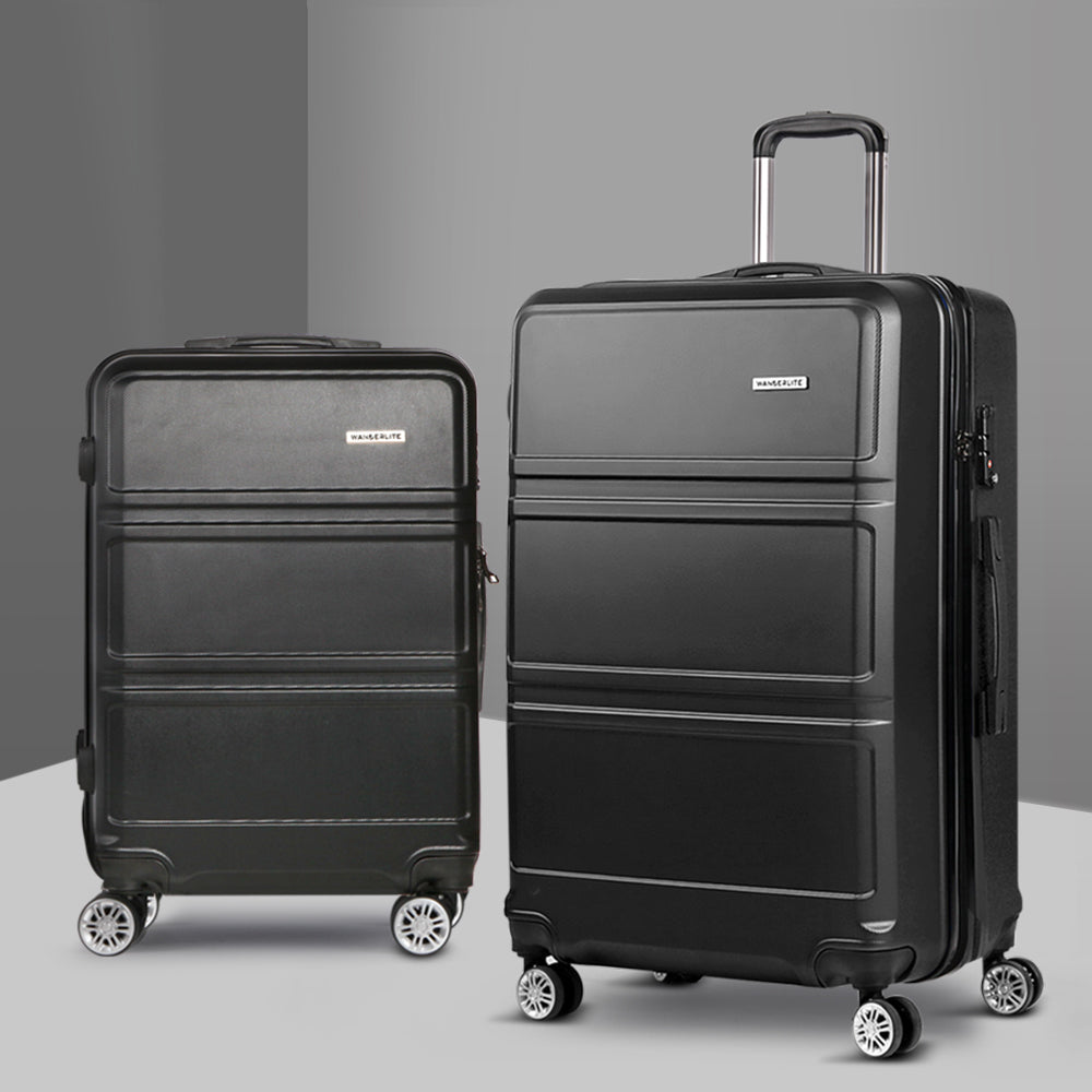 Wanderlite 2Set 20-28 Inch Luggage with TSA Lock Spinner Travel Suitcase Carry On Hard Shell Luggage Case LUG-ABS-LINE-2SET-BK