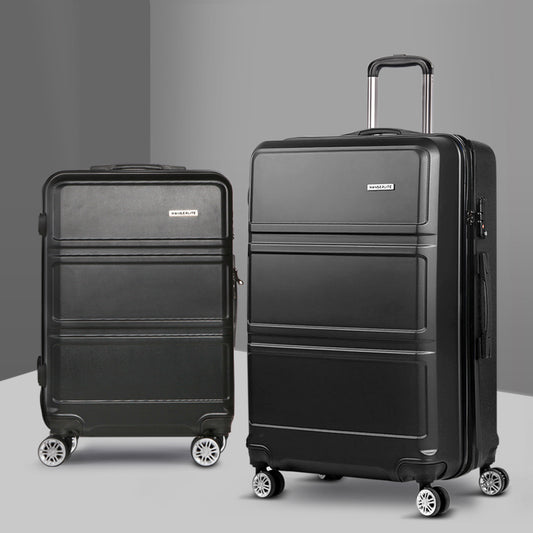 Wanderlite 2Set 20-28 Inch Luggage with TSA Lock Spinner Travel Suitcase Carry On Hard Shell Luggage Case LUG-ABS-LINE-2SET-BK