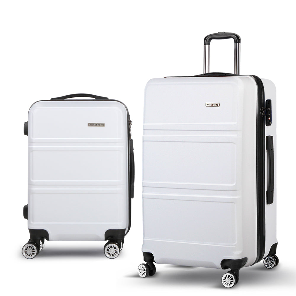 Wanderlite 20" 28" Luggage with TSA Lock Spinner Travel Suitcase Carry On Hard Shell Luggage Case White LUG-ABS-LINE-2SET-WH