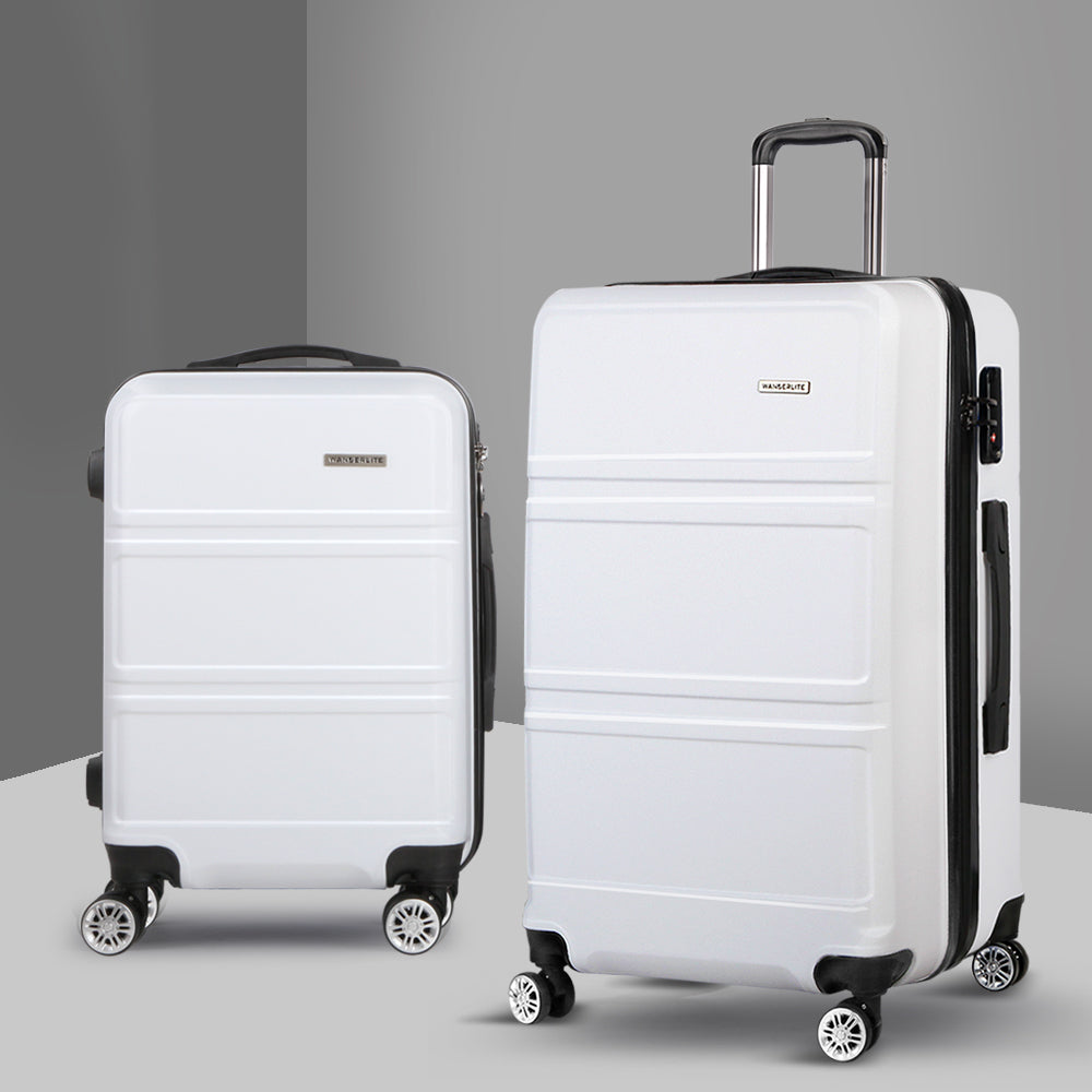 Wanderlite 20" 28" Luggage with TSA Lock Spinner Travel Suitcase Carry On Hard Shell Luggage Case White LUG-ABS-LINE-2SET-WH