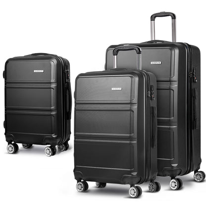 Wanderlite 3Set 20-24-28 Inch Luggage with TSA Lock Spinner Travel Suitcase Carry On Hard Shell Luggage Case LUG-ABS-LINE-3SET-BK