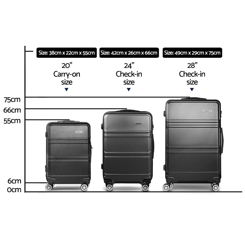 Wanderlite 3Set 20-24-28 Inch Luggage with TSA Lock Spinner Travel Suitcase Carry On Hard Shell Luggage Case LUG-ABS-LINE-3SET-BK