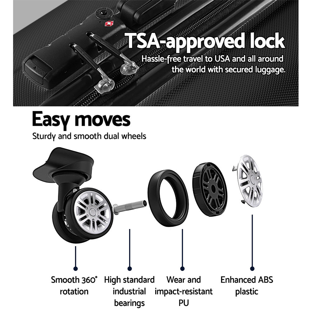 Wanderlite 3Set 20-24-28 Inch Luggage with TSA Lock Spinner Travel Suitcase Carry On Hard Shell Luggage Case LUG-ABS-LINE-3SET-BK