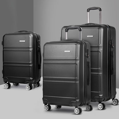 Wanderlite 3Set 20-24-28 Inch Luggage with TSA Lock Spinner Travel Suitcase Carry On Hard Shell Luggage Case LUG-ABS-LINE-3SET-BK