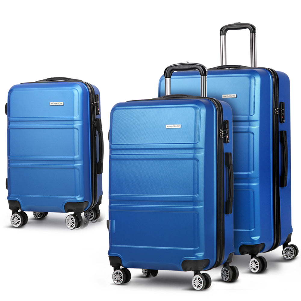 Wanderlite 20" 24" 28" Luggage with TSA Lock Spinner Travel Suitcase Carry On Hard Shell Luggage Case Blue LUG-ABS-LINE-3SET-BU