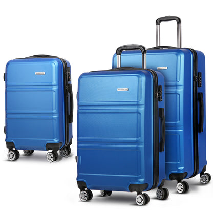 Wanderlite 20" 24" 28" Luggage with TSA Lock Spinner Travel Suitcase Carry On Hard Shell Luggage Case Blue LUG-ABS-LINE-3SET-BU
