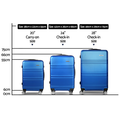 Wanderlite 20" 24" 28" Luggage with TSA Lock Spinner Travel Suitcase Carry On Hard Shell Luggage Case Blue LUG-ABS-LINE-3SET-BU