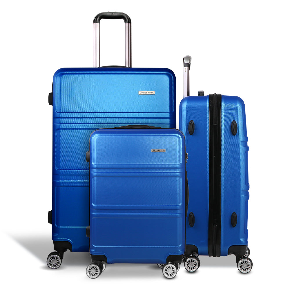 Wanderlite 20" 24" 28" Luggage with TSA Lock Spinner Travel Suitcase Carry On Hard Shell Luggage Case Blue LUG-ABS-LINE-3SET-BU