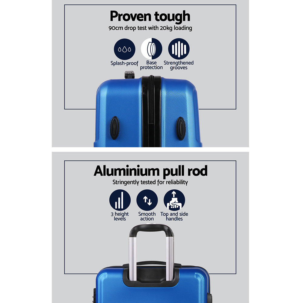 Wanderlite 20" 24" 28" Luggage with TSA Lock Spinner Travel Suitcase Carry On Hard Shell Luggage Case Blue LUG-ABS-LINE-3SET-BU