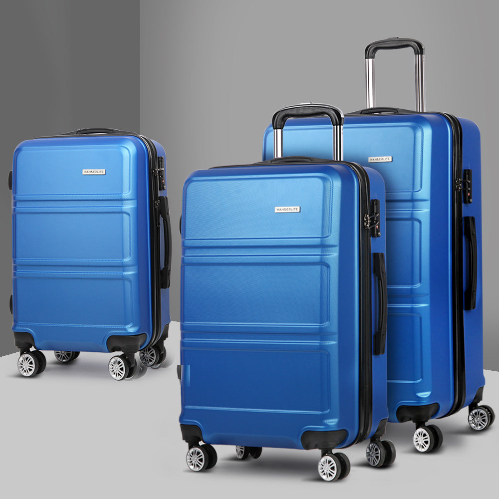 Wanderlite 20" 24" 28" Luggage with TSA Lock Spinner Travel Suitcase Carry On Hard Shell Luggage Case Blue LUG-ABS-LINE-3SET-BU