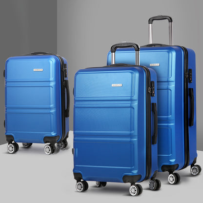 Wanderlite 20" 24" 28" Luggage with TSA Lock Spinner Travel Suitcase Carry On Hard Shell Luggage Case Blue LUG-ABS-LINE-3SET-BU