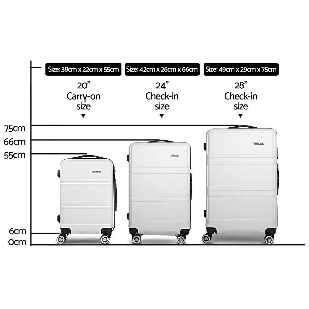 Wanderlite 20" 24" 28" Luggage with TSA Lock Spinner Travel Suitcase Carry On Hard Shell Luggage Case White LUG-ABS-LINE-3SET-WH