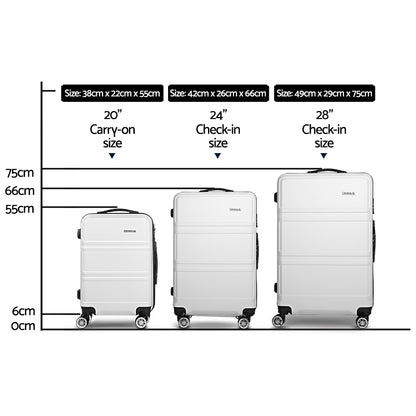 Wanderlite 20" 24" 28" Luggage with TSA Lock Spinner Travel Suitcase Carry On Hard Shell Luggage Case White LUG-ABS-LINE-3SET-WH