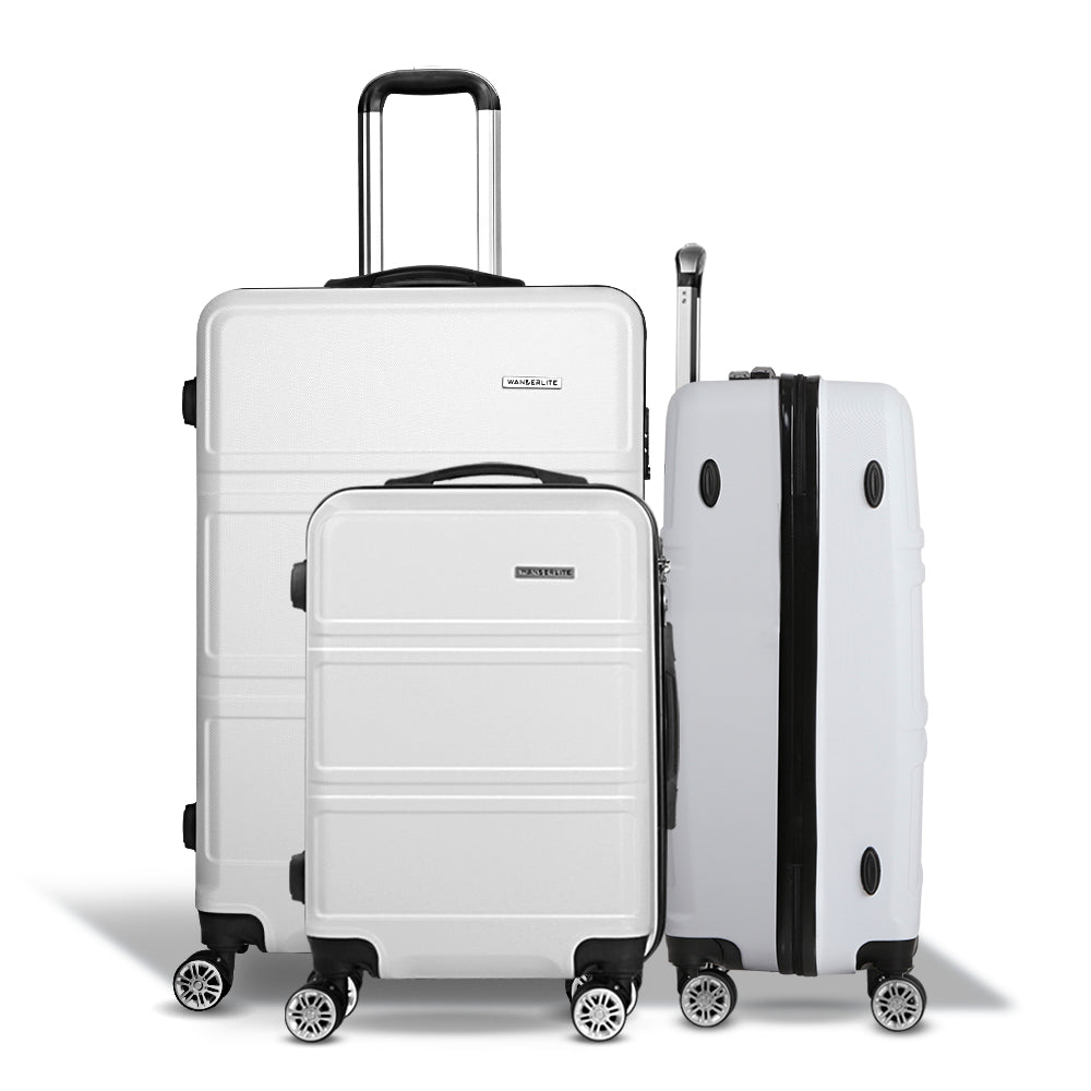Wanderlite 20" 24" 28" Luggage with TSA Lock Spinner Travel Suitcase Carry On Hard Shell Luggage Case White LUG-ABS-LINE-3SET-WH
