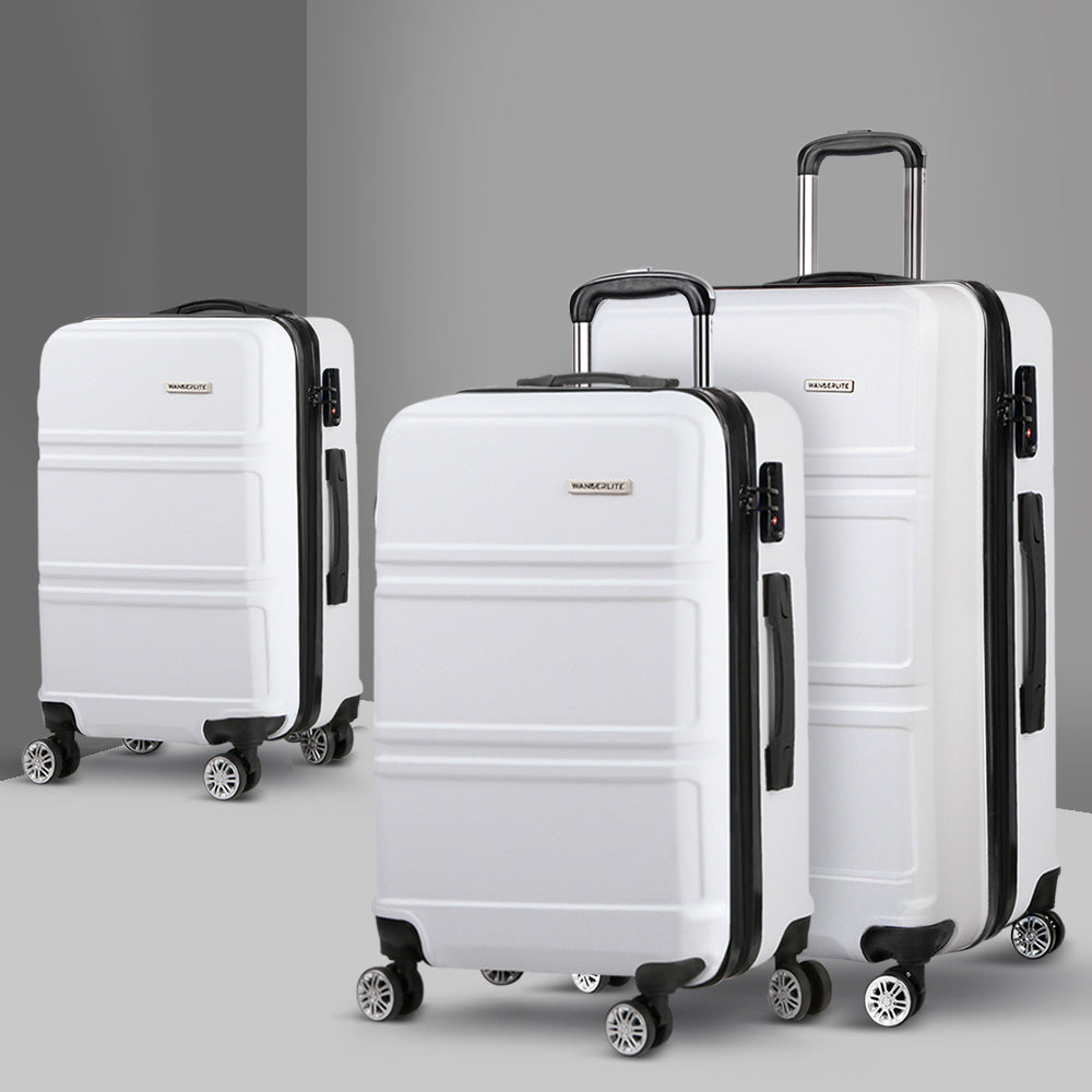 Wanderlite 20" 24" 28" Luggage with TSA Lock Spinner Travel Suitcase Carry On Hard Shell Luggage Case White LUG-ABS-LINE-3SET-WH