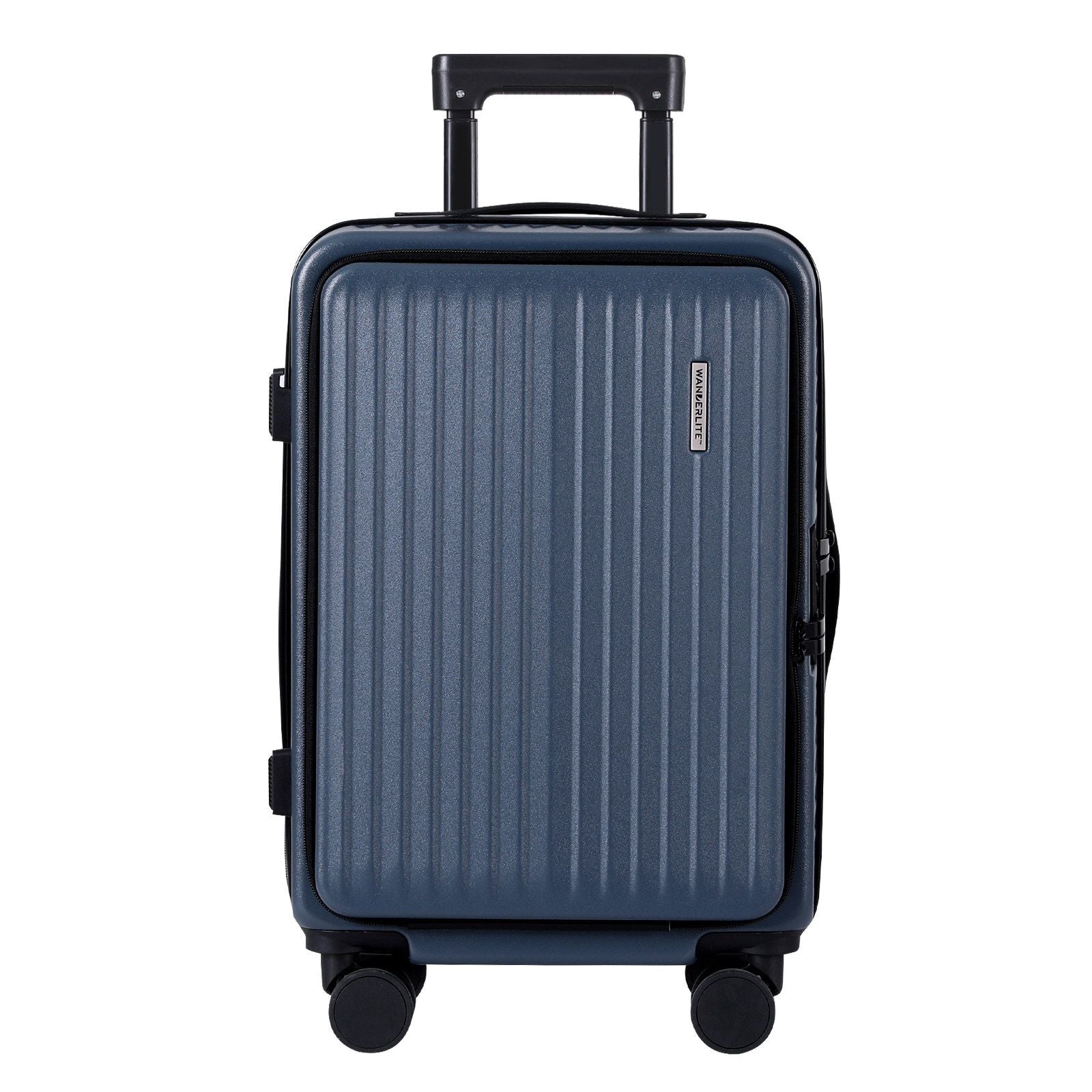 Wanderlite 20" Luggage Suitcase Front Pocket Travel Carry On Dual TSA Navy LUG-ABS-POK-20-NA
