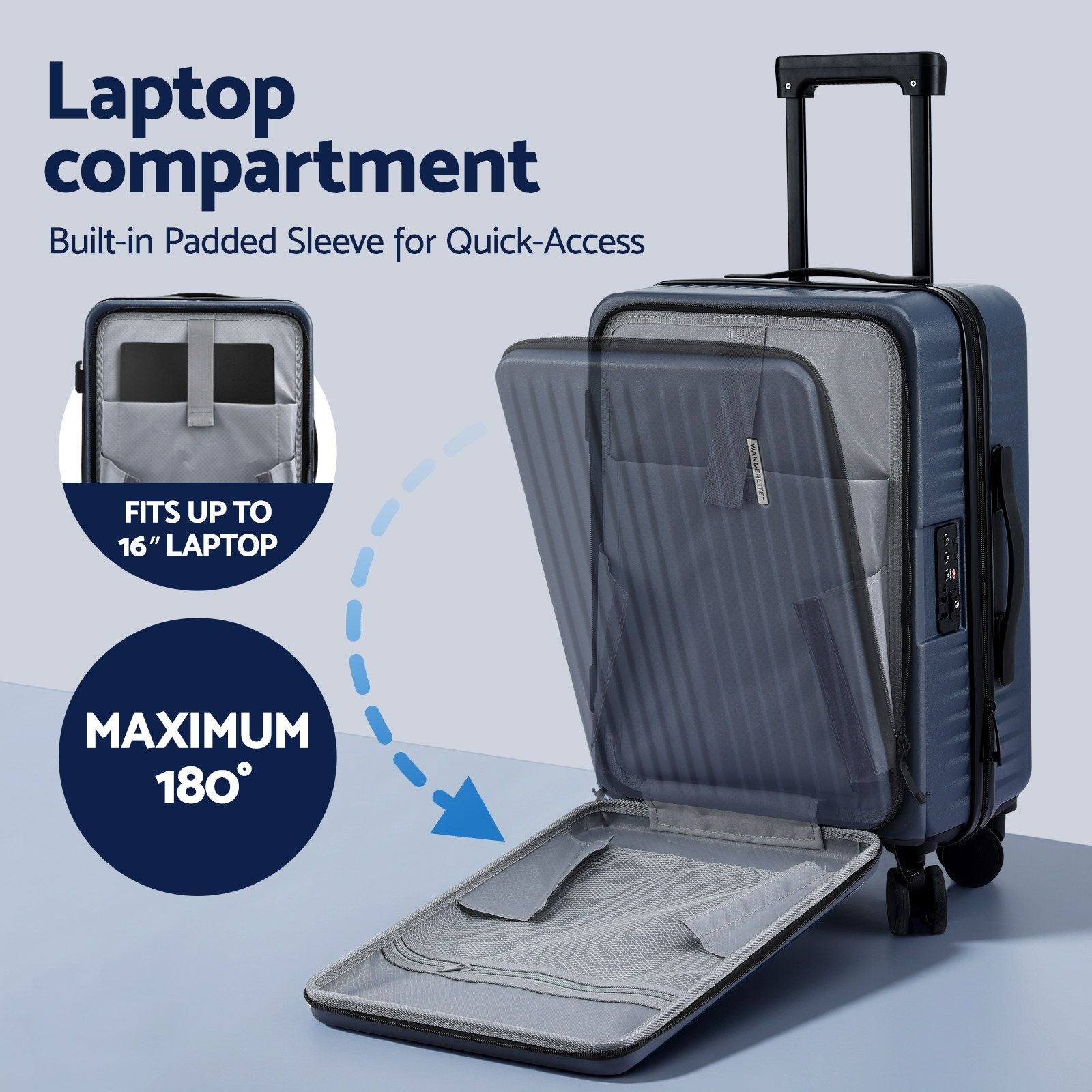 Wanderlite 20" Luggage Suitcase Front Pocket Travel Carry On Dual TSA Navy LUG-ABS-POK-20-NA