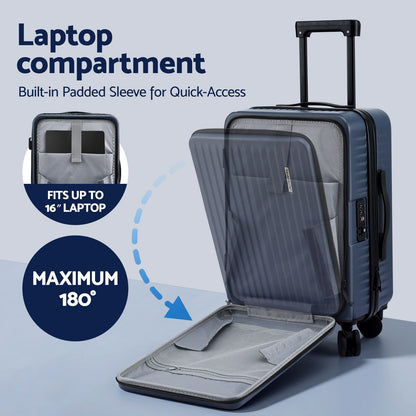 Wanderlite 20" Luggage Suitcase Front Pocket Travel Carry On Dual TSA Navy LUG-ABS-POK-20-NA