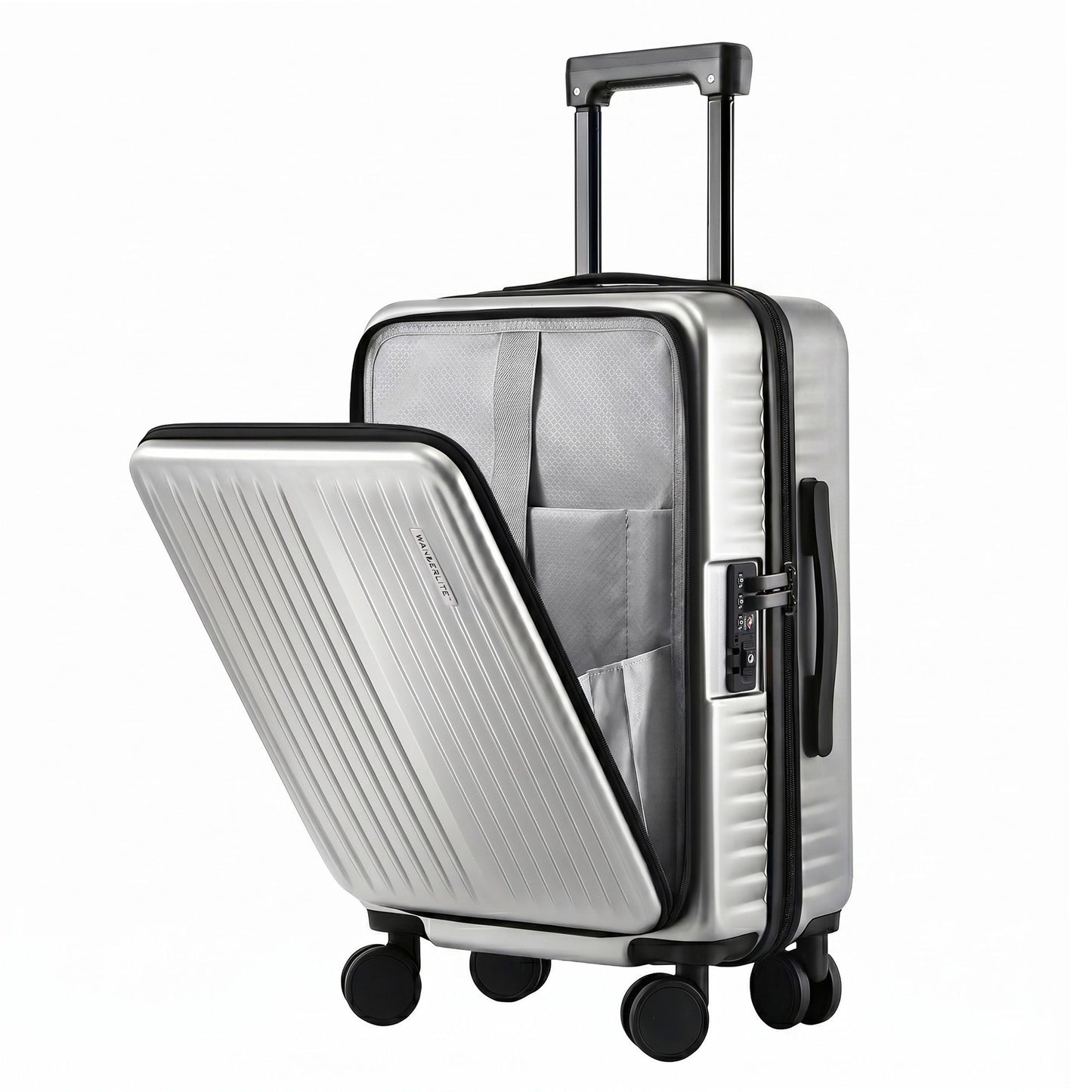 Wanderlite 20" Luggage Suitcase Front Pocket Travel Carry On Dual TSA Silver LUG-ABS-POK-20-SV