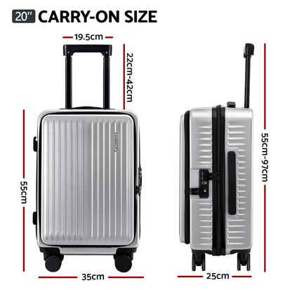 Wanderlite 20" Luggage Suitcase Front Pocket Travel Carry On Dual TSA Silver LUG-ABS-POK-20-SV