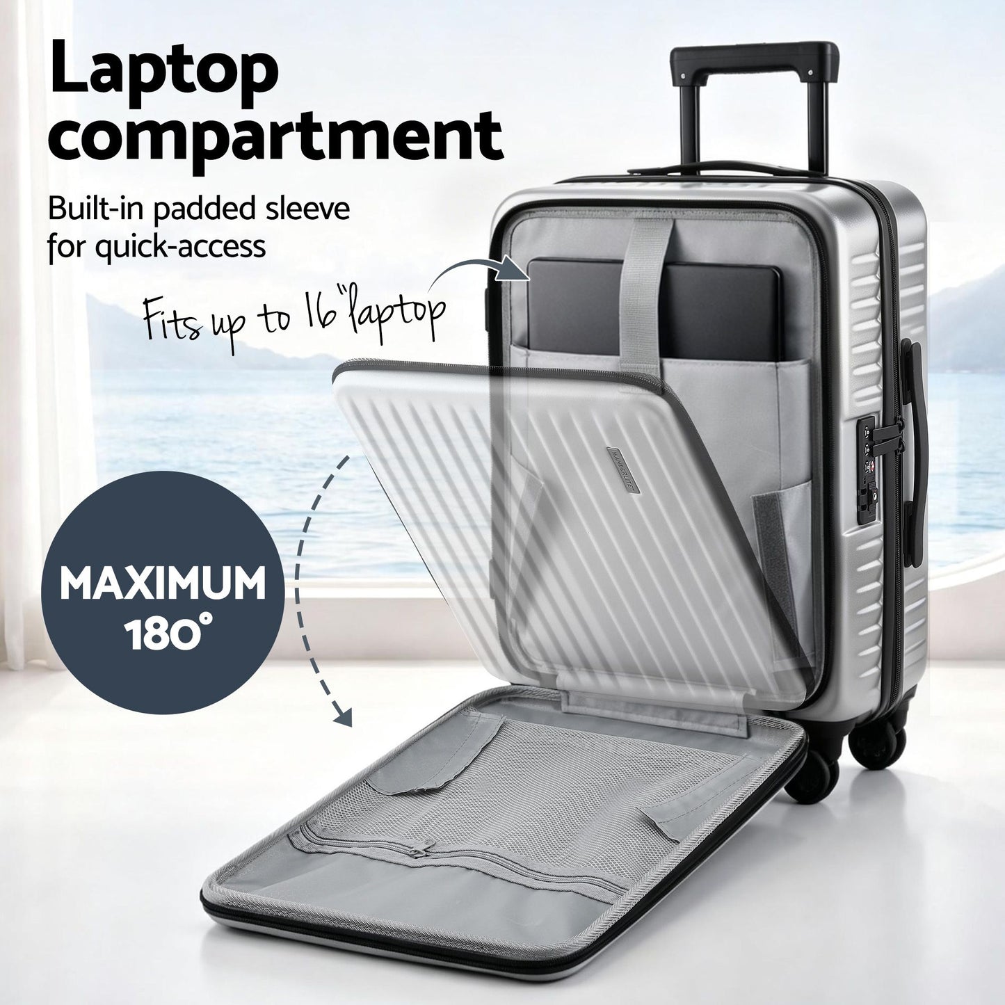 Wanderlite 20" Luggage Suitcase Front Pocket Travel Carry On Dual TSA Silver LUG-ABS-POK-20-SV