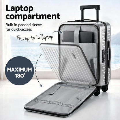 Wanderlite 20" Luggage Suitcase Front Pocket Travel Carry On Dual TSA Silver LUG-ABS-POK-20-SV