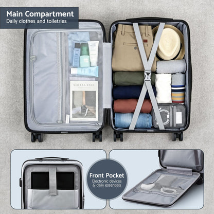 Wanderlite 20" Luggage Suitcase Front Pocket Travel Carry On Dual TSA Silver LUG-ABS-POK-20-SV