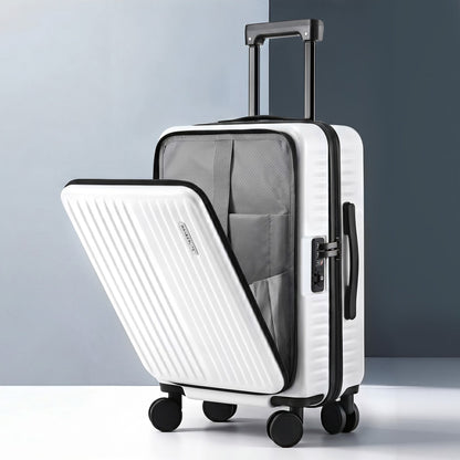 Wanderlite 20" Luggage Suitcase Front Pocket Travel Carry On Dual TSA White LUG-ABS-POK-20-WH