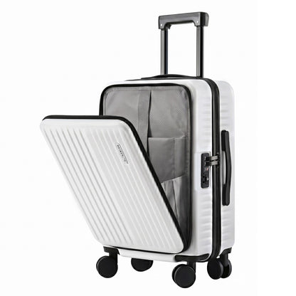 Wanderlite 20" Luggage Suitcase Front Pocket Travel Carry On Dual TSA White LUG-ABS-POK-20-WH