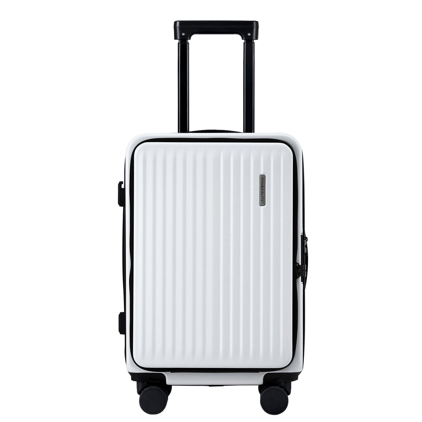Wanderlite 20" Luggage Suitcase Front Pocket Travel Carry On Dual TSA White LUG-ABS-POK-20-WH