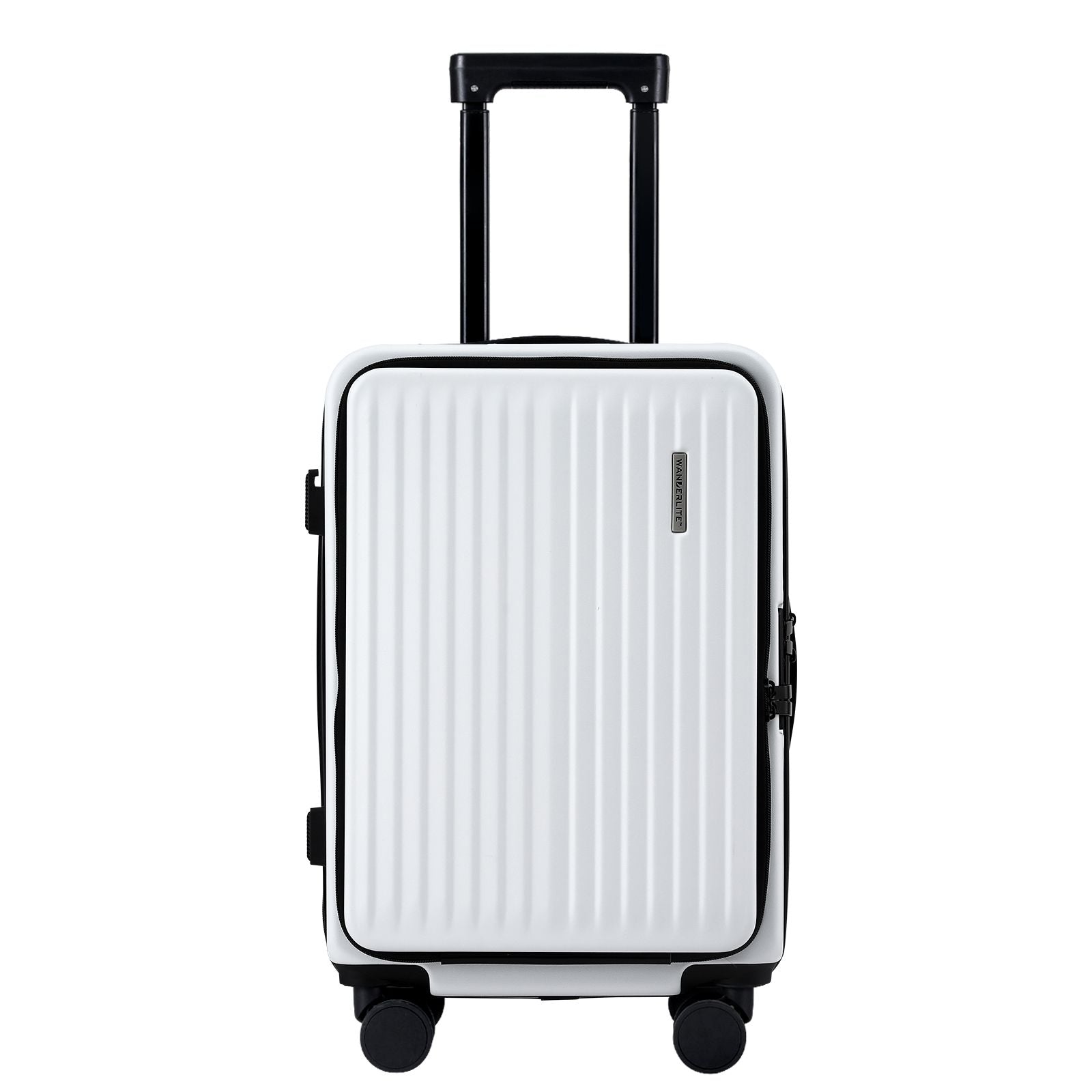 Wanderlite 20" Luggage Suitcase Front Pocket Travel Carry On Dual TSA White LUG-ABS-POK-20-WH
