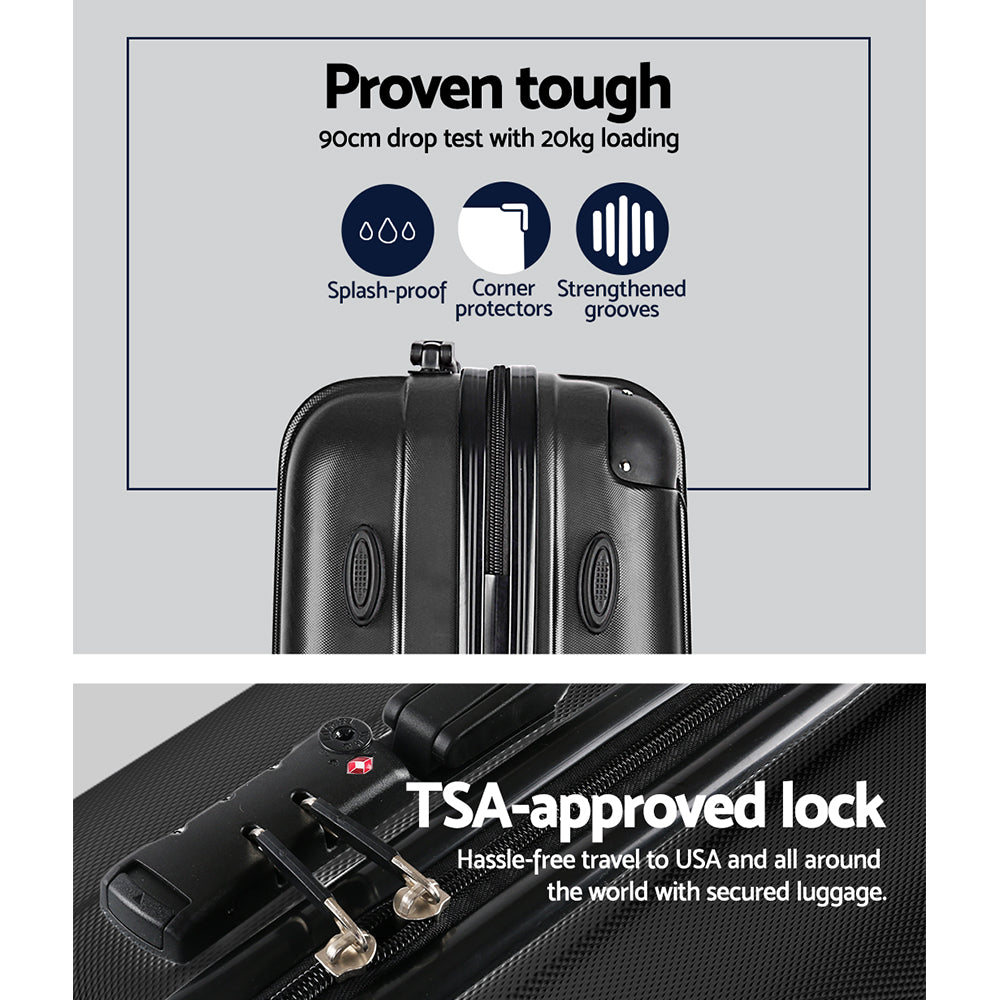 Wanderlite 3 Set Luggage 20-24-28 Inch with TSA Lock Spinner Hard Shell Travel Suitcase Luggage Organiser LUG-ABS-SPA-3SET-BK