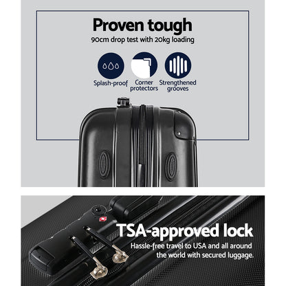 Wanderlite 3 Set Luggage 20-24-28 Inch with TSA Lock Spinner Hard Shell Travel Suitcase Luggage Organiser LUG-ABS-SPA-3SET-BK