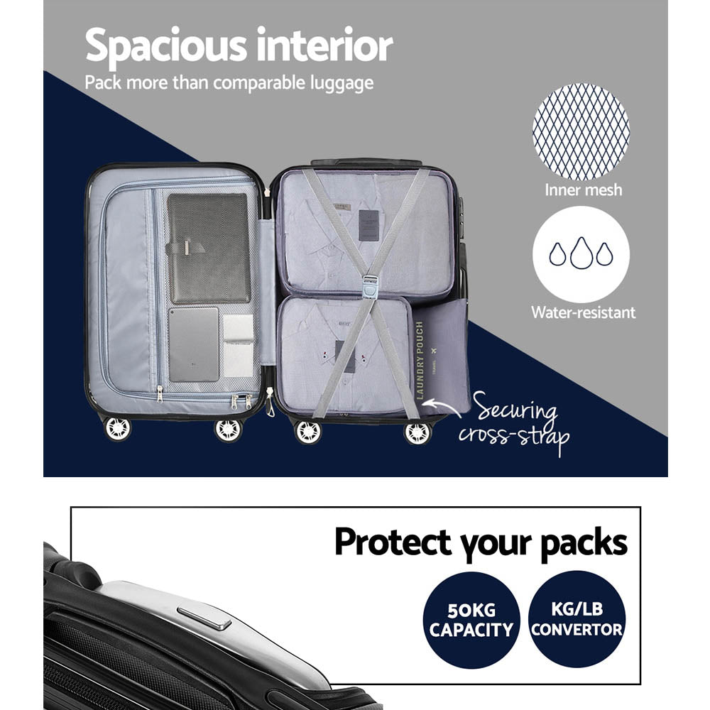 Wanderlite 3 Set Luggage 20-24-28 Inch with TSA Lock Spinner Hard Shell Travel Suitcase Luggage Organiser LUG-ABS-SPA-3SET-BK