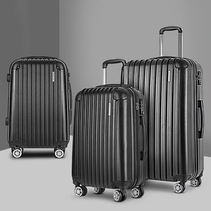 Wanderlite 3 Set Luggage 20-24-28 Inch with TSA Lock Spinner Hard Shell Travel Suitcase Luggage Organiser LUG-ABS-SPA-3SET-BK