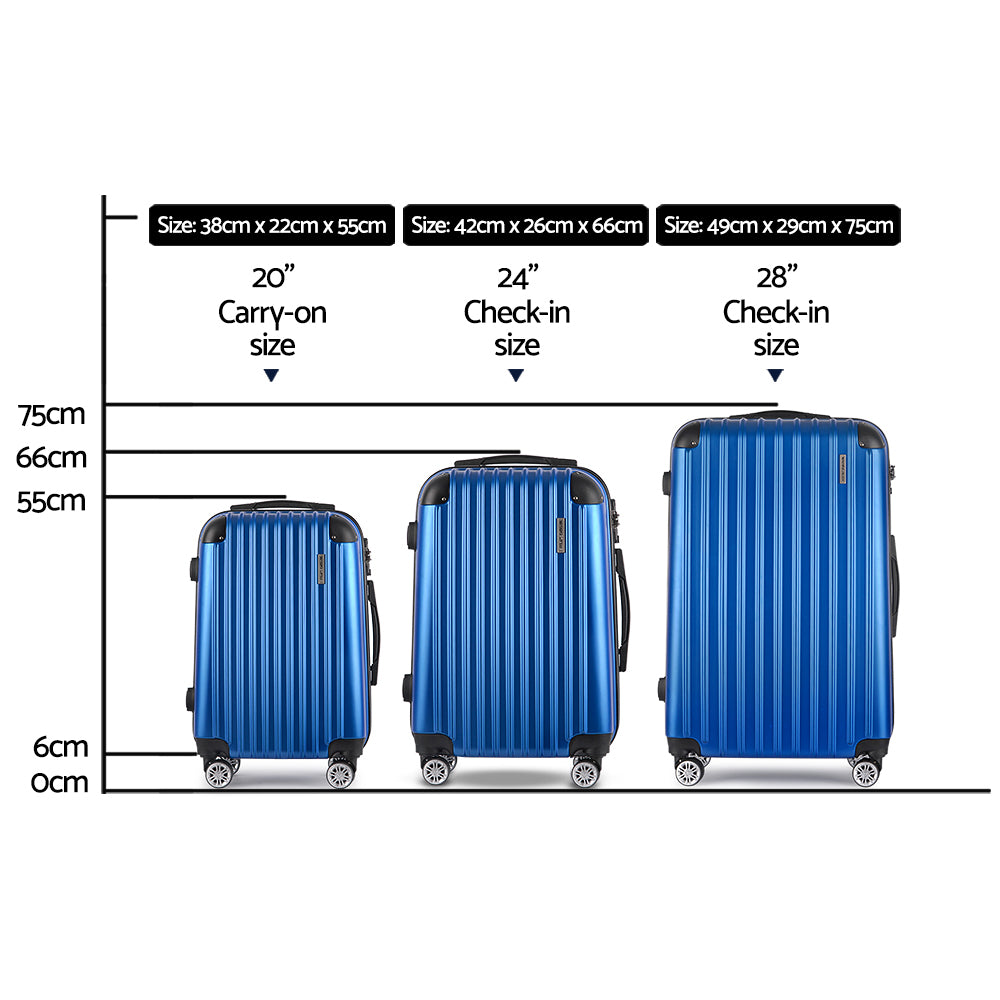 Wanderlite 3 Set Luggage 20-24-28 Inch with TSA Lock Spinner Hard Shell Travel Suitcase Luggage Organiser LUG-ABS-SPA-3SET-BU