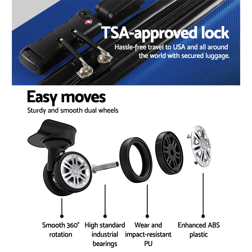 Wanderlite 3 Set Luggage 20-24-28 Inch with TSA Lock Spinner Hard Shell Travel Suitcase Luggage Organiser LUG-ABS-SPA-3SET-BU