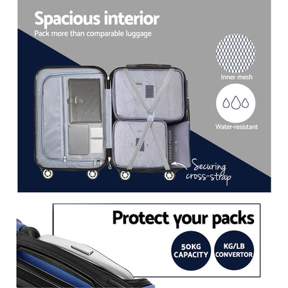 Wanderlite 3 Set Luggage 20-24-28 Inch with TSA Lock Spinner Hard Shell Travel Suitcase Luggage Organiser LUG-ABS-SPA-3SET-BU