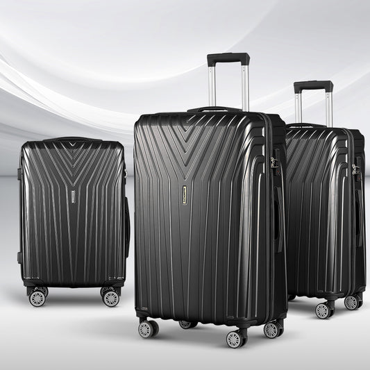 Wanderlite 3 Set Luggage 20-24-28 Inch Suitcase with TSA Lock Carry On Hard Shell Travel Luggage Organiser LUG-ABS-STR-3SET-BK
