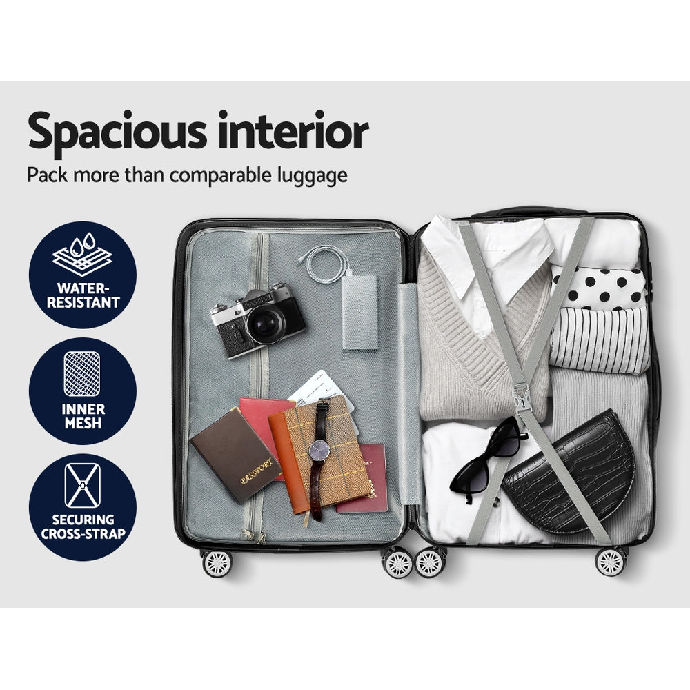 Wanderlite 3 Set Luggage 20-24-28 Inch Suitcase with TSA Lock Carry On Hard Shell Travel Luggage Organiser LUG-ABS-STR-3SET-BK