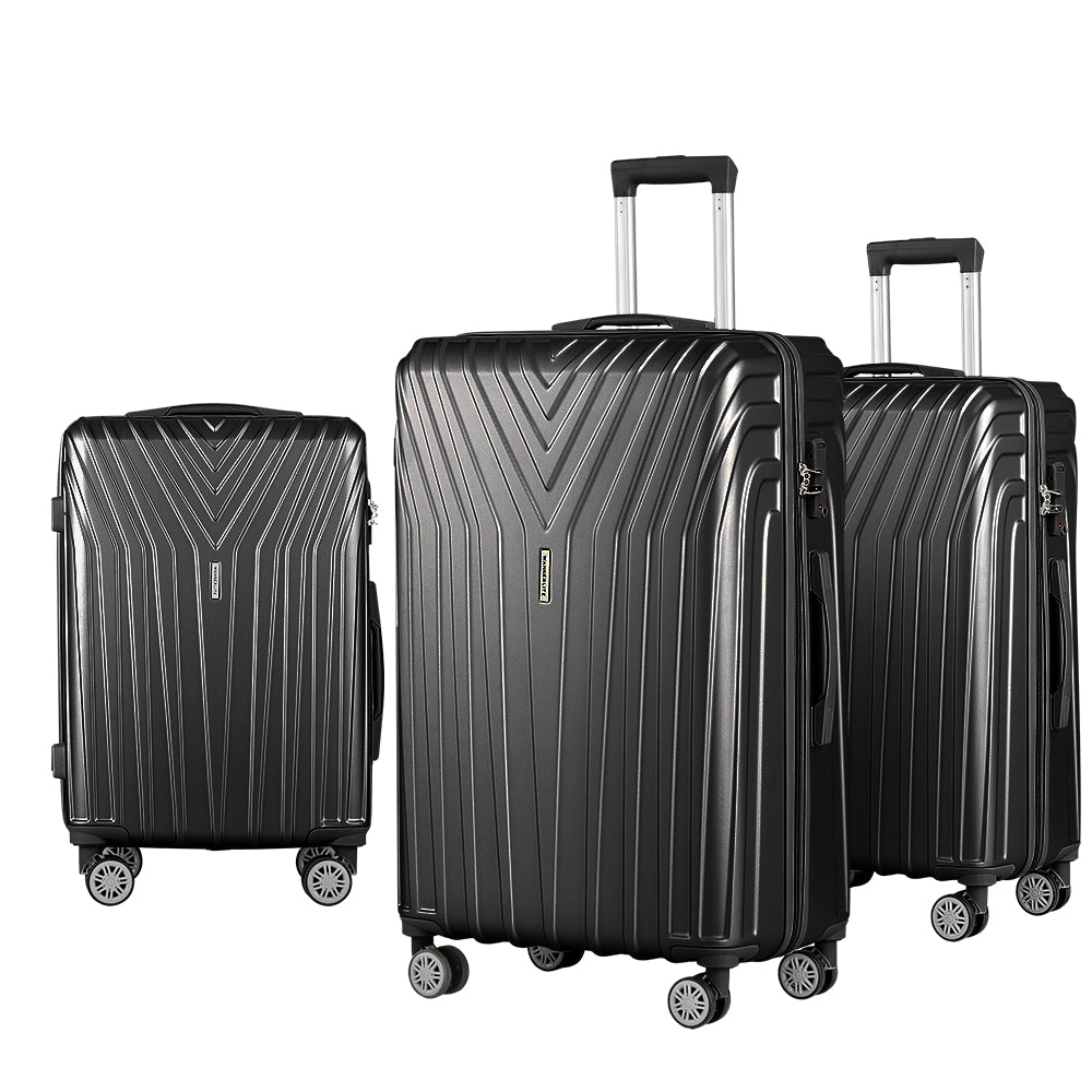 Wanderlite 3 Set Luggage 20-24-28 Inch Suitcase with TSA Lock Carry On Hard Shell Travel Luggage Organiser LUG-ABS-STR-3SET-BK