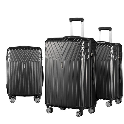 Wanderlite 3 Set Luggage 20-24-28 Inch Suitcase with TSA Lock Carry On Hard Shell Travel Luggage Organiser LUG-ABS-STR-3SET-BK