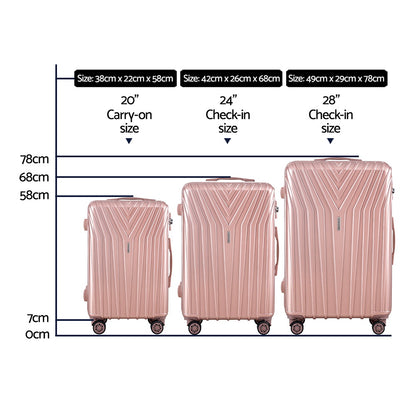 Wanderlite 3 Set Luggage 20-24-28 Inch Suitcase with TSA Lock Carry On Hard Shell Travel Luggage Organiser LUG-ABS-STR-3SET-PK