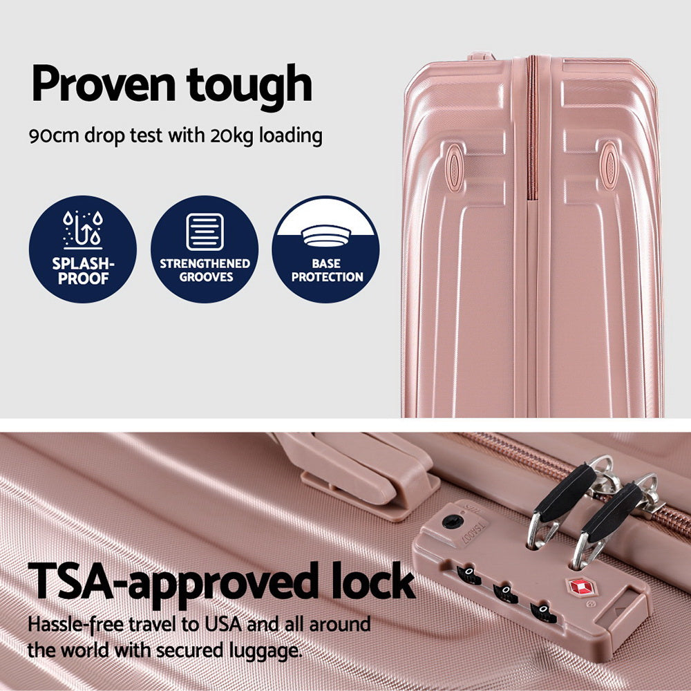 Wanderlite 3 Set Luggage 20-24-28 Inch Suitcase with TSA Lock Carry On Hard Shell Travel Luggage Organiser LUG-ABS-STR-3SET-PK