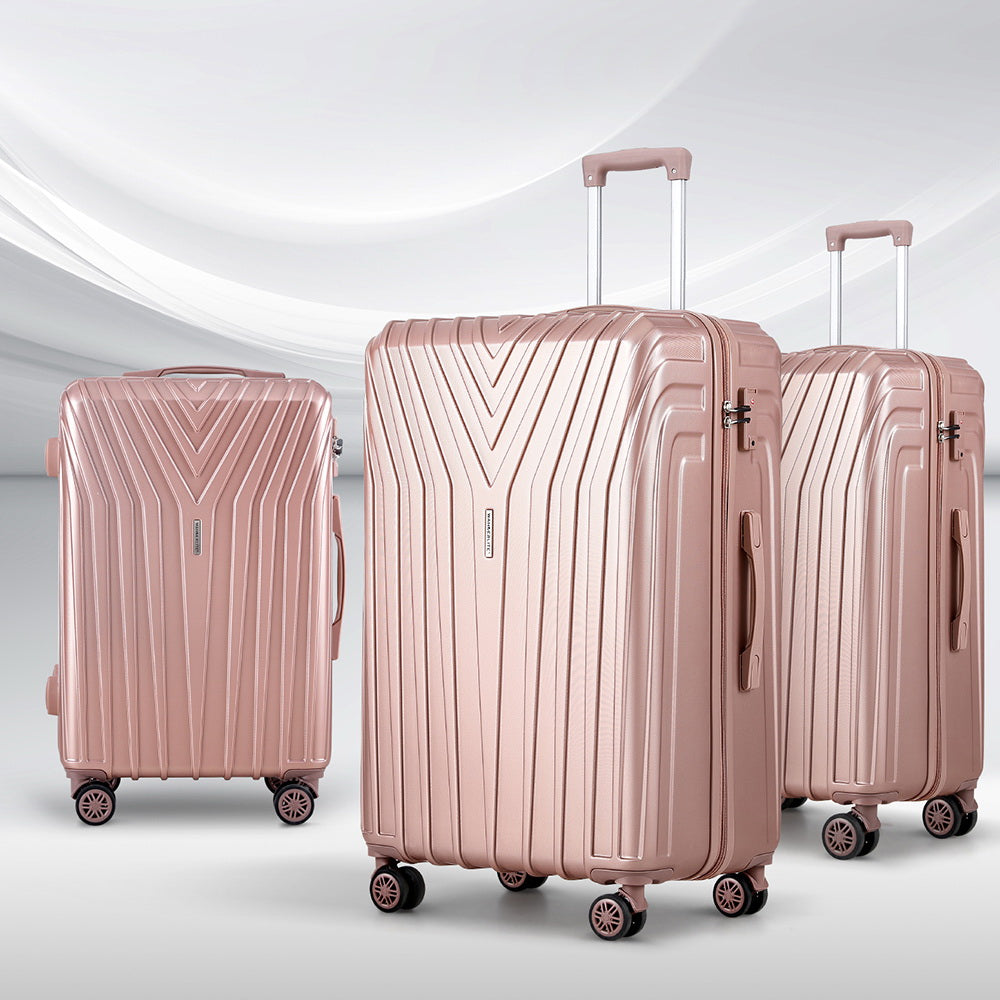 Wanderlite 3 Set Luggage 20-24-28 Inch Suitcase with TSA Lock Carry On Hard Shell Travel Luggage Organiser LUG-ABS-STR-3SET-PK