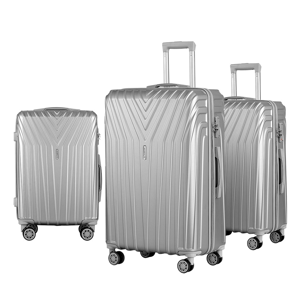 Wanderlite 3 Set Luggage 20-24-28 Inch Suitcase with TSA Lock Carry On Hard Shell Travel Luggage Organiser LUG-ABS-STR-3SET-SV