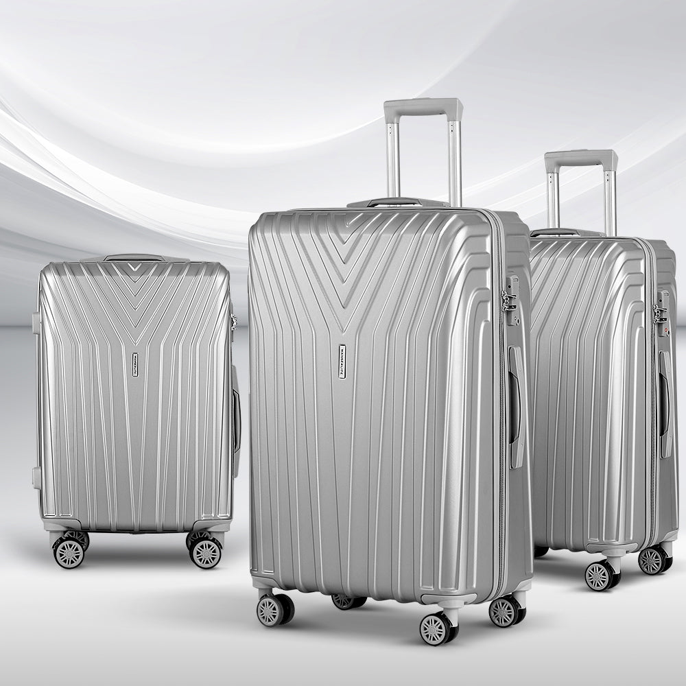 Wanderlite 3 Set Luggage 20-24-28 Inch Suitcase with TSA Lock Carry On Hard Shell Travel Luggage Organiser LUG-ABS-STR-3SET-SV