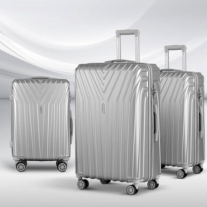 Wanderlite 3 Set Luggage 20-24-28 Inch Suitcase with TSA Lock Carry On Hard Shell Travel Luggage Organiser LUG-ABS-STR-3SET-SV